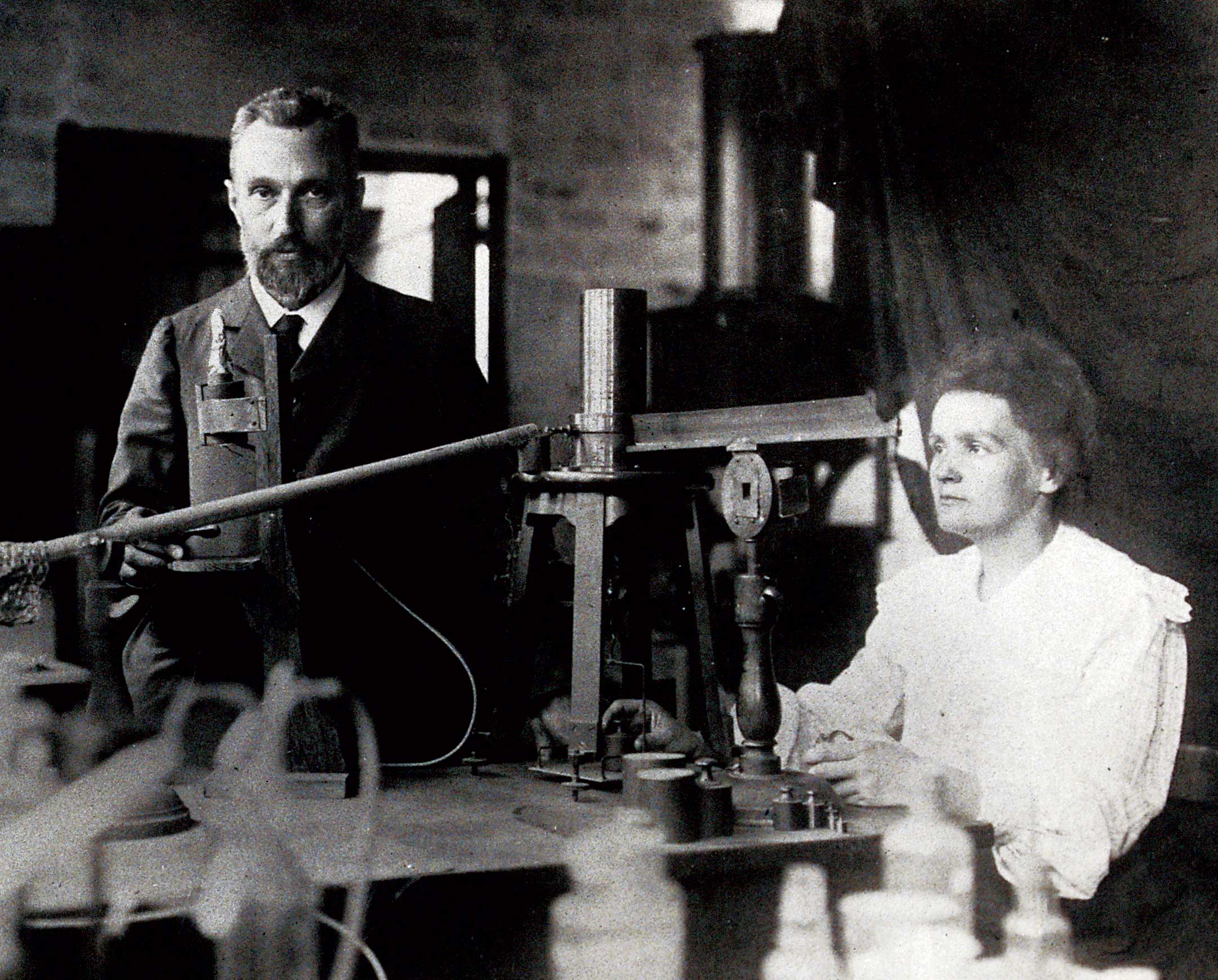 Pierre and Marie Curie in their lab
