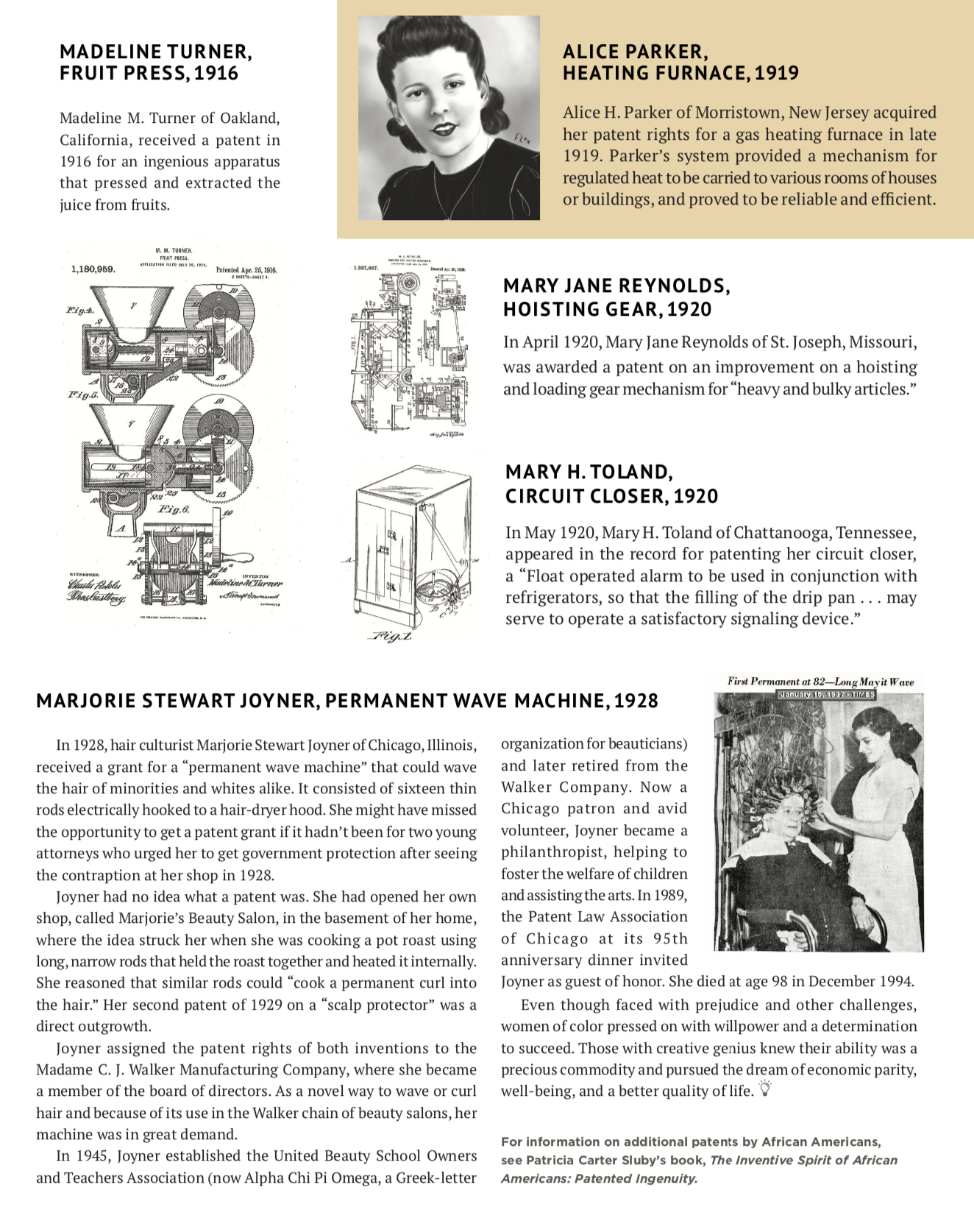 Illustrations of early women of color patent holders