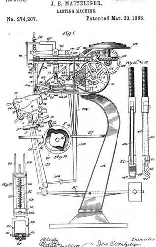 Jan Matzeliger's shoelasting machine revolutionized an industry. Diagram courtesy of Wikimedia Commons