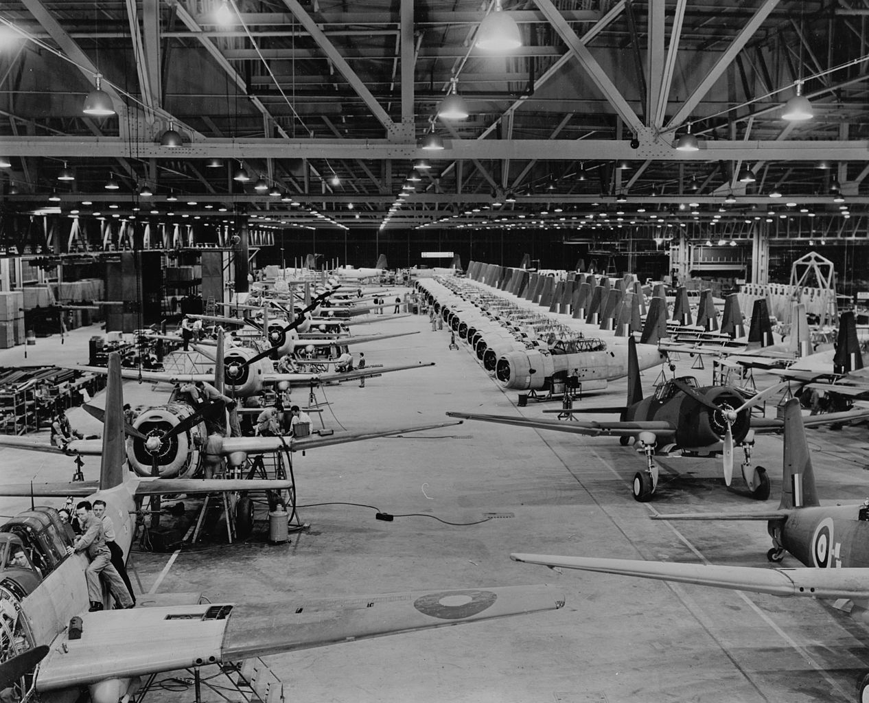 Production of the Vultee Vengeance bombers for the Royal Air Force at Downey, California