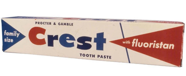 1955 Crest toothpaste package. Procter & Gamble