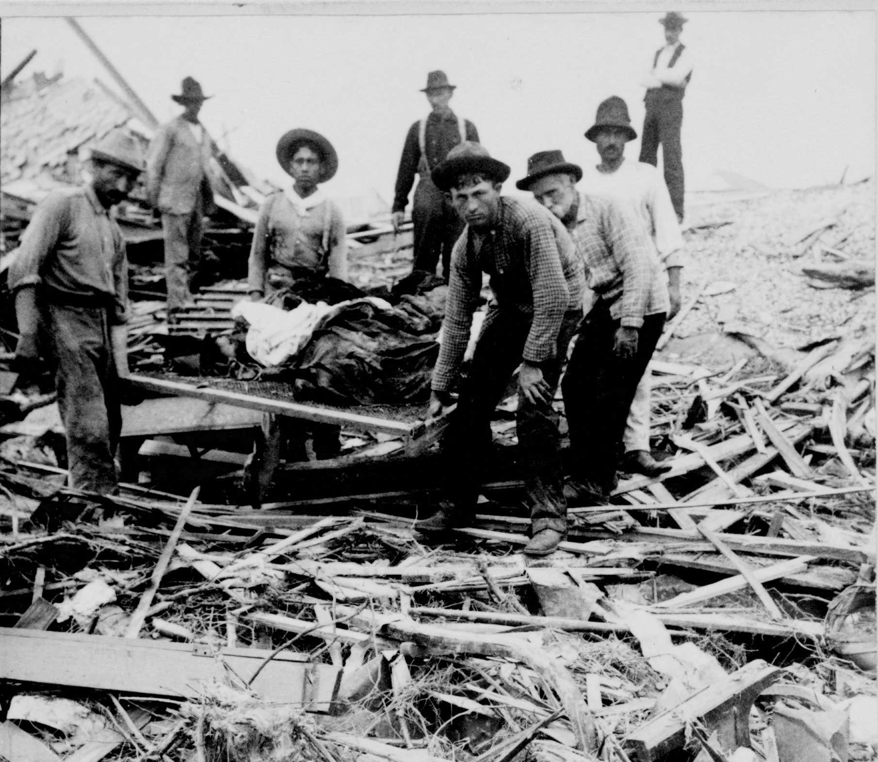 Photograph of devastation after hurricane hit Galveston, Texas