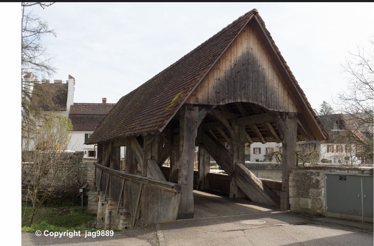 One of the world's oldest surviving covered bridges spans the Birs Release Canal East in Zwingen, Switzerland. Photo by Mario Burger.