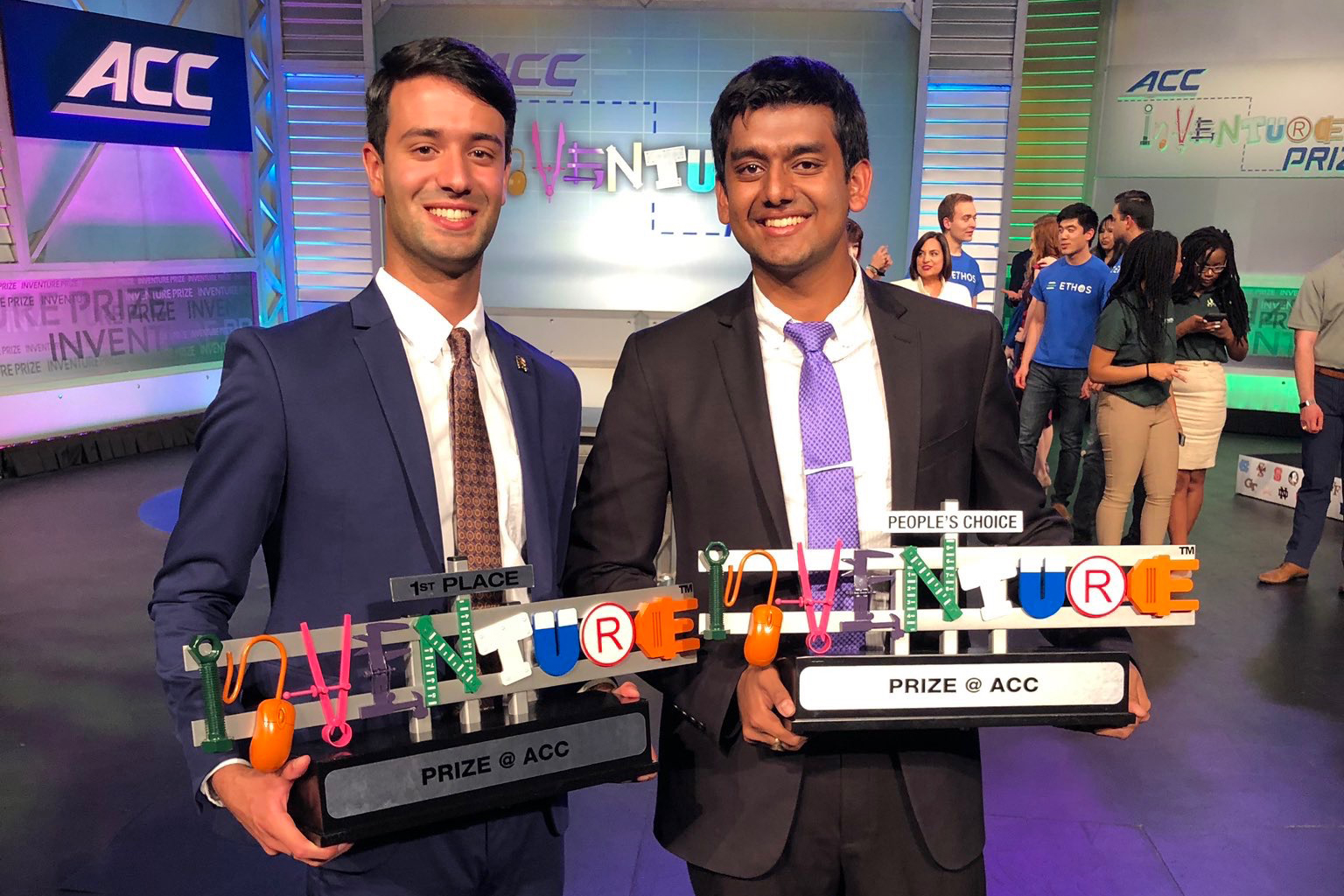 Three years in a row, students from the UVA Engineering School have won the Atlantic Coast Conference’s top prize for undergraduate entrepreneurs. including ring students Alexander Singh and Rohit Rustagi in 2019. UVA Engineering.