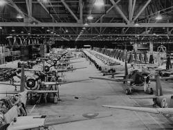 Production of the Vultee Vengeance bombers for the Royal Air Force at Downey, California